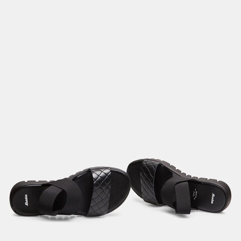 Sandalias de mujer con elástico, Negro Sandalias de mujer con elástico, Negro
